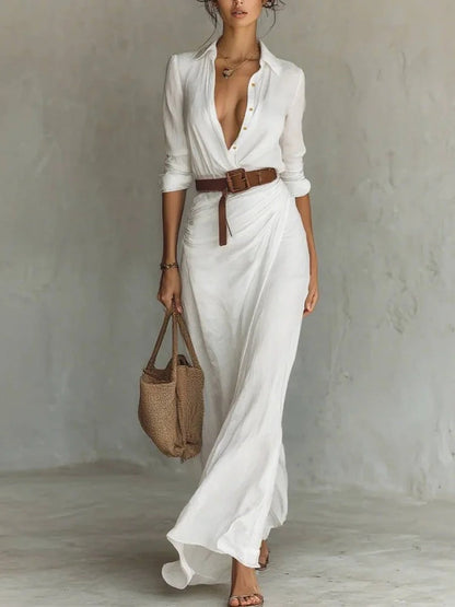 Robe Longue Élégante Ceinturée Pour Femme – Chic & Intemporelle