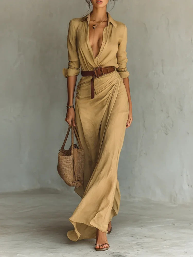 Robe Longue Élégante Ceinturée Pour Femme – Chic & Intemporelle