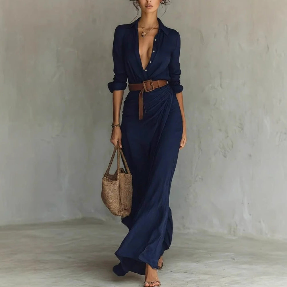 Robe Longue Élégante Ceinturée Pour Femme – Chic & Intemporelle