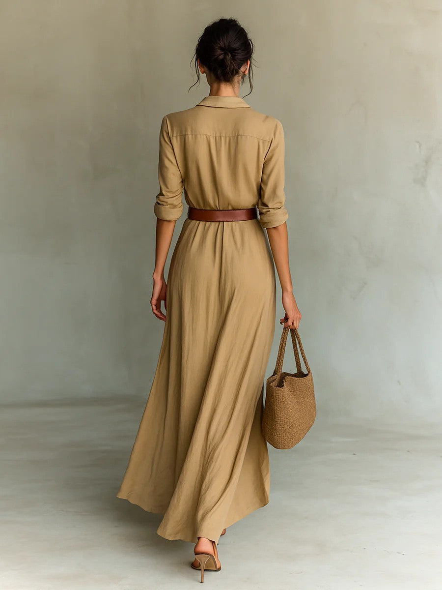 Robe Longue Élégante Ceinturée Pour Femme – Chic & Intemporelle