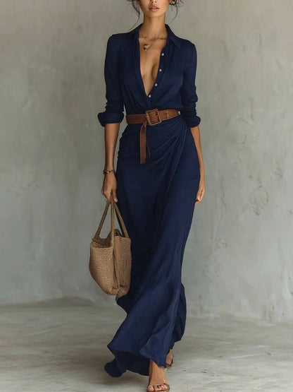 Robe Longue Élégante Ceinturée Pour Femme – Chic & Intemporelle