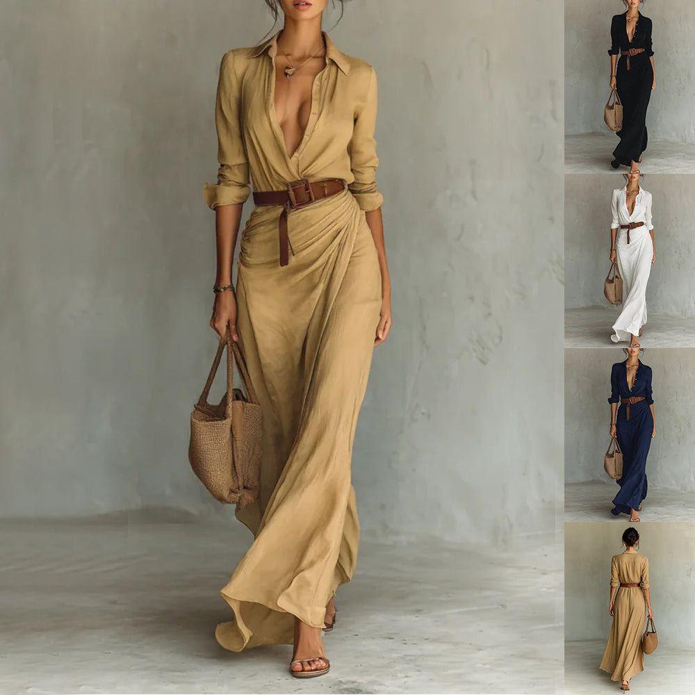 Robe Longue Élégante Ceinturée Pour Femme – Chic & Intemporelle