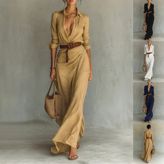 Robe Longue Élégante Ceinturée Pour Femme – Chic & Intemporelle