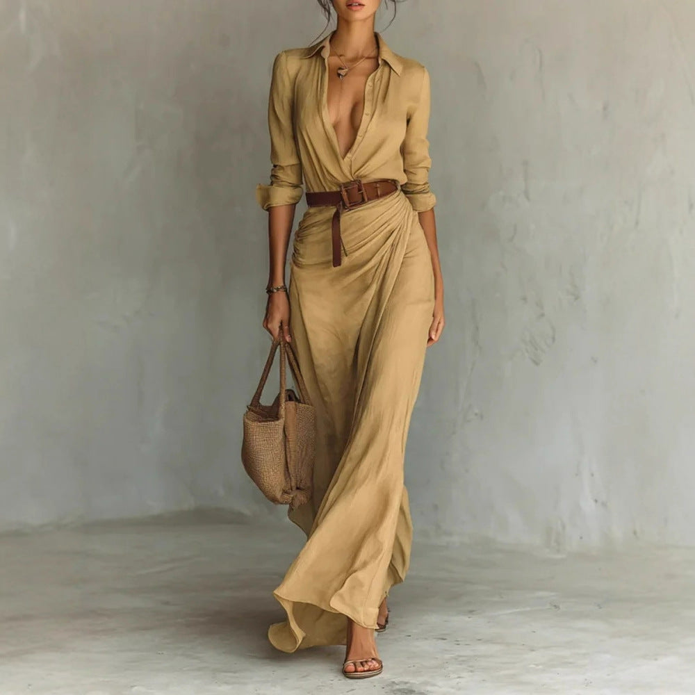 Robe Longue Élégante Ceinturée Pour Femme – Chic & Intemporelle